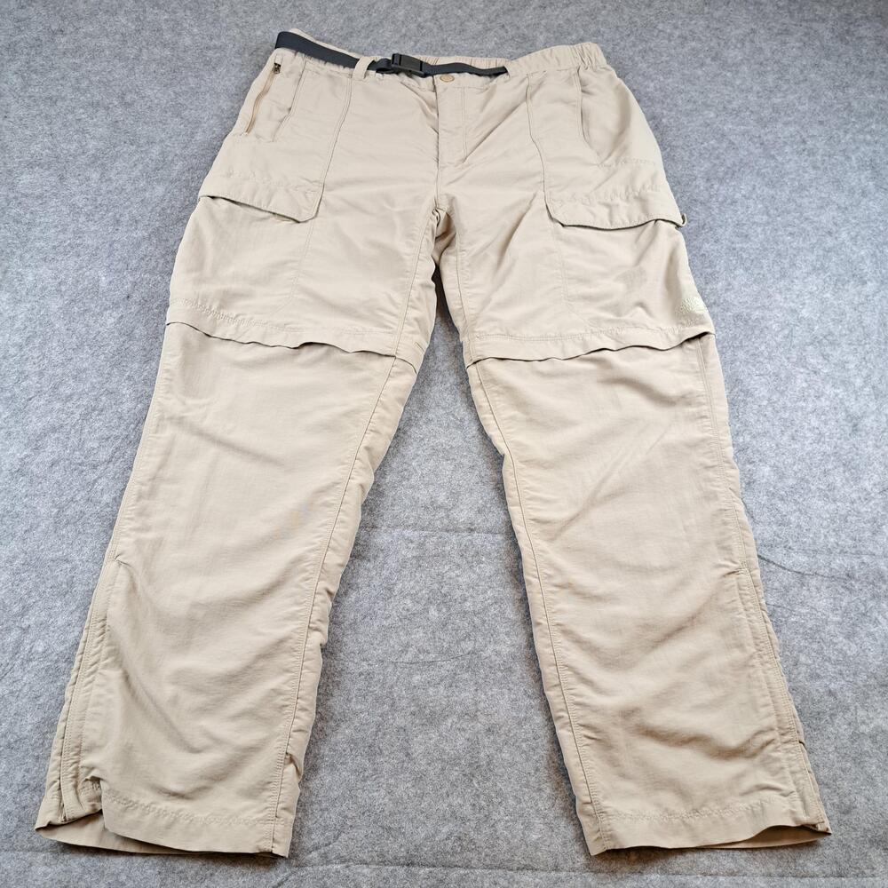 The North Face Pants Mens XL Tan Nylon Hiking Cargo Integrated Belt Outdoor